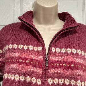 VTG L L Bean Wool Fair Isle Nordic Ski Full Zip Cardigan Sweater L rustic cozy